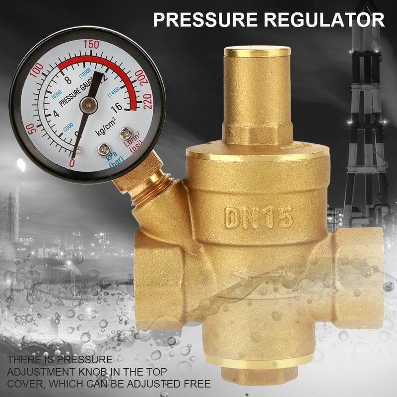 Regulador de presión de agua de latón DN15 NPT, 1/2 ", medidor de alivio ajustable, válvula de Control de flujo