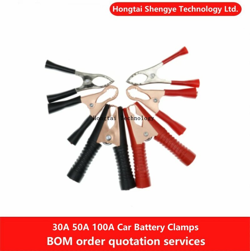 Pinzas de cocodrilo para batería de coche, 5 piezas, 30A, 50A, 100A, pinzas de cocodrilo, rojo, negro, Negativo Positivo, 75MM, 80MM, 90MM