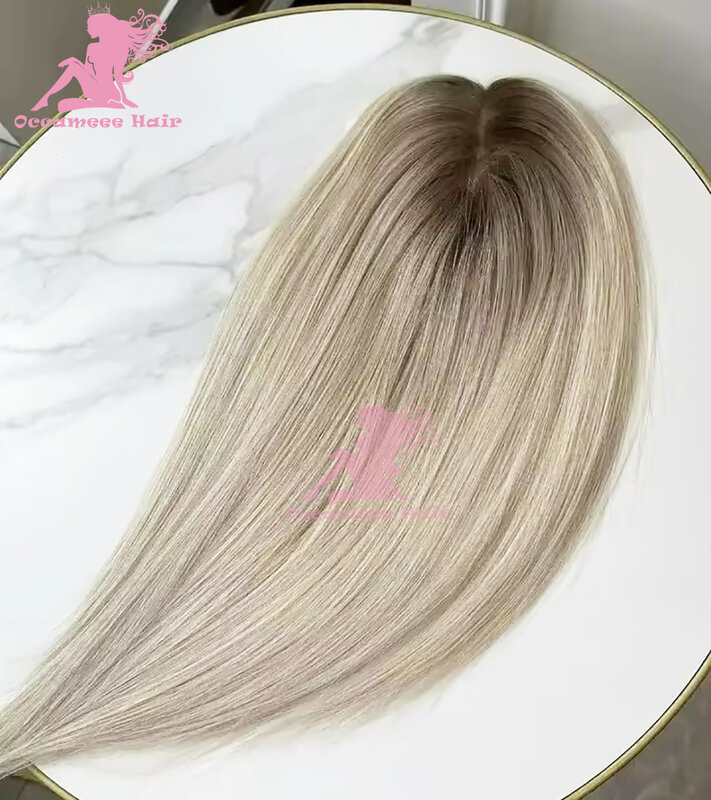 Wig renda penuh warna abu pirang tanpa lem rambut manusia akar cokelat wig Frontal 360 renda untuk wanita lurus rambut Remy Brasil
