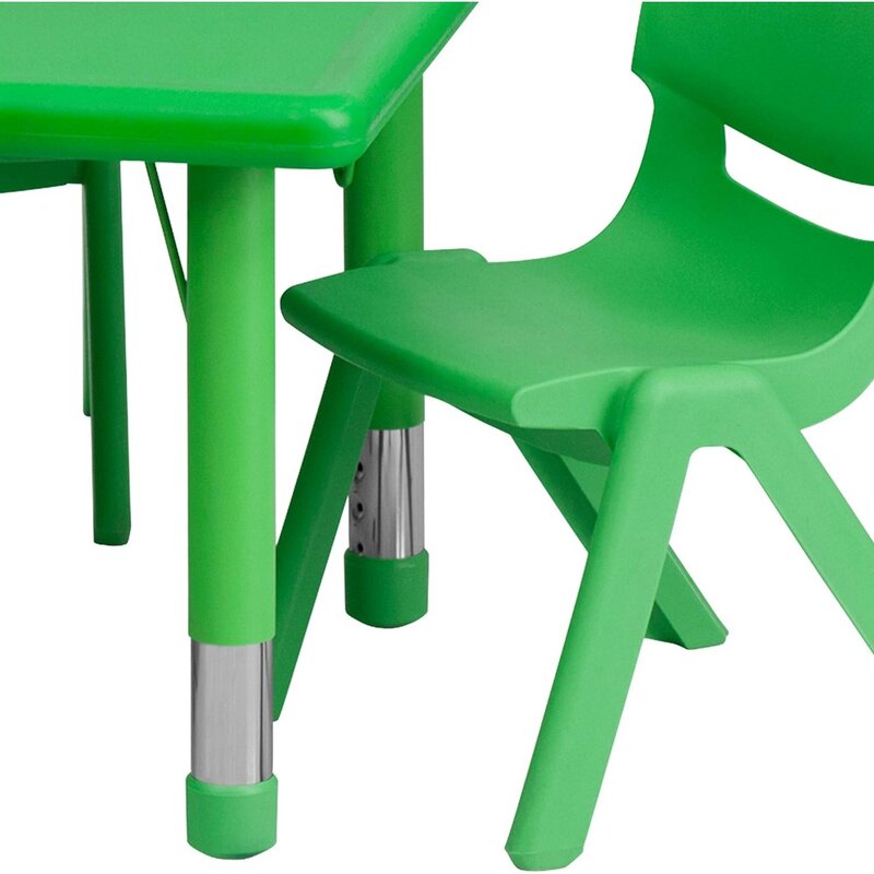 Kindertafel En-Stoelen, 24 ''W X 48'' L Rechthoekige Groene Plastic In Hoogte Verstelbare Activiteitstafel, Met 4 Stoelen