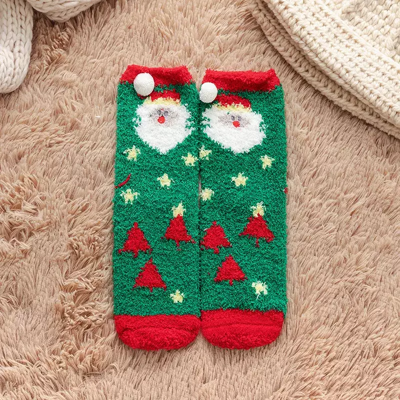Winter Thickened Floor Sleeping Socks Women's Towel Coral Velvet Embroidered Moonsock Half Velvet Home