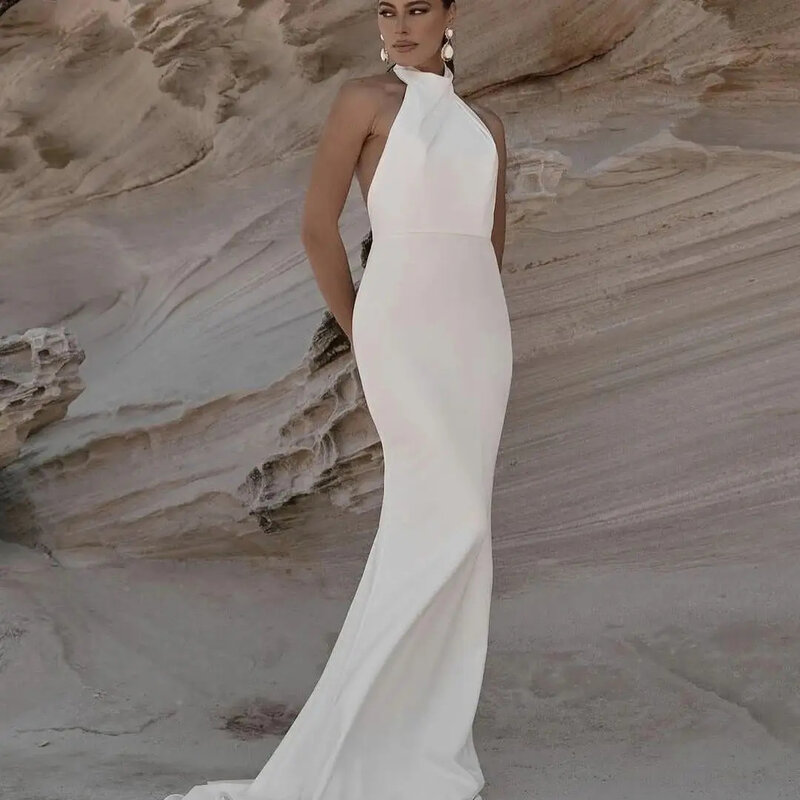 Vestido de casamento feminino de praia, vestido de noiva destacável, cetim elegante, personalizado para medir o piso, 2024
