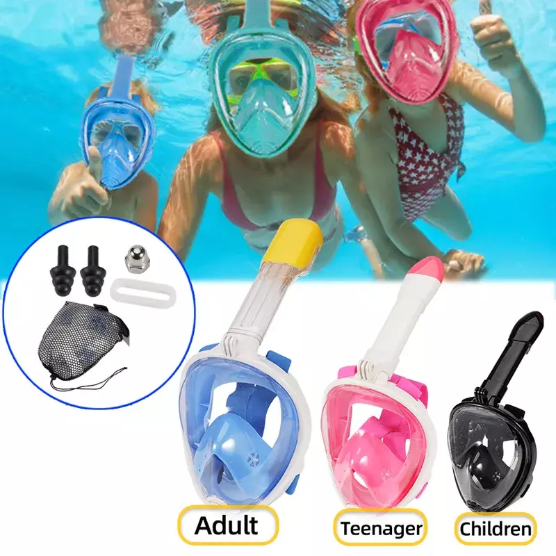 水中シュノーケリング-子供と大人のためのスキューバダイビングマスク,フルフェイスマスク,防曇,安全呼吸