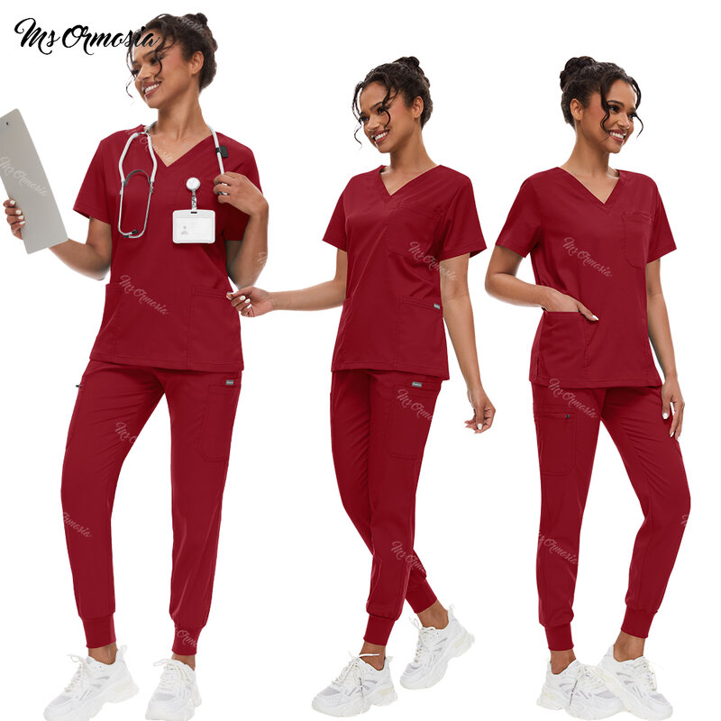 Rote Peeling Uniformen Frauen Männer Peeling Anzüge Krankenhaus arzt Arbeits uniform medizinische Set mehrfarbige Unisex Uniform Krankens ch wester Zubehör
