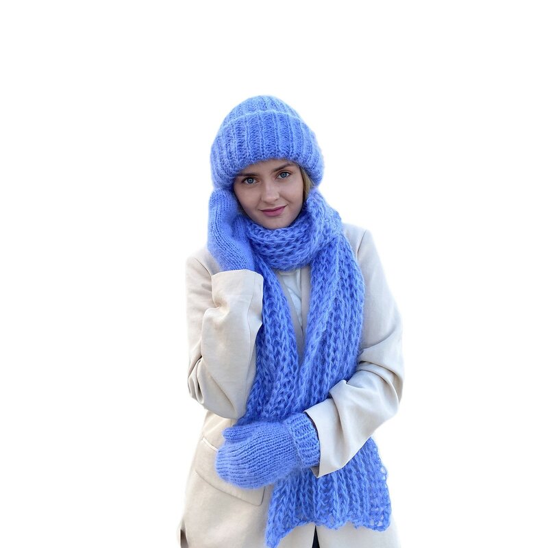 Bonnet coupe-vent chaud pour hommes et femmes, bonnet avec écharpes, gants à écran tactile, optique, bonnet plus chaud, mode, hiver, 3 pièces par ensemble
