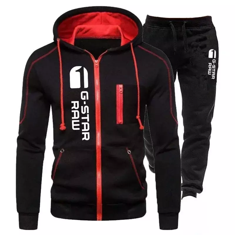 Men's Tracksuit Casual Jogging Suit Outdoor Set Zipper Hoodies + Black Sweatpant 2pcs Spring Fashion New Streetwear S-4XL