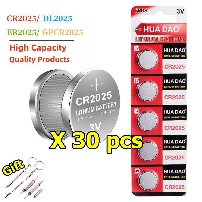 30PCS CR2025 Lithium Coin Battery Ultra High Capacity with Powerful 3V Output Specialty Technology for tv remote car fob Watches