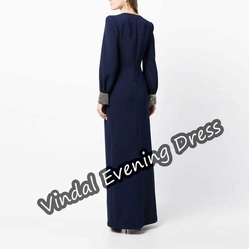 Vindal z dekoltem w szpic z dekoltem w szpic sukienka wieczorowa o długości do podłogi, elegancki, wbudowany biustonosz z krepy saudyjskiej, długie rękawy dla kobiet 2024