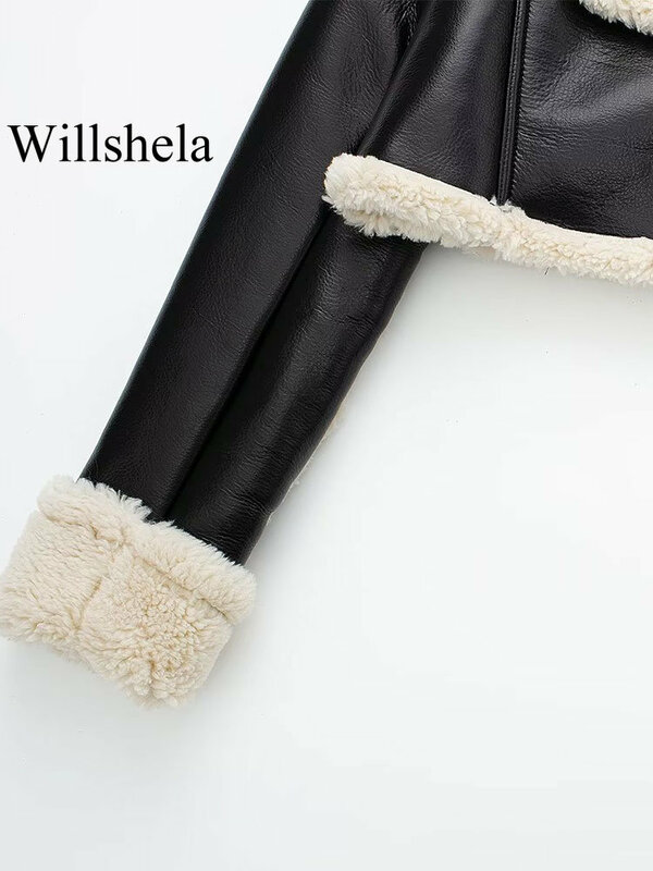 Willshela-chaquetas con cremallera frontal para mujer, ropa de manga larga con cuello de solapa, elegante, Vintage