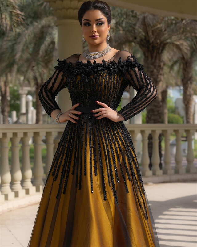Abito da ballo sera Arabia saudita raso Applique perline Homecoming Ball Gown o-collo abito da occasione su misura abiti lunghi