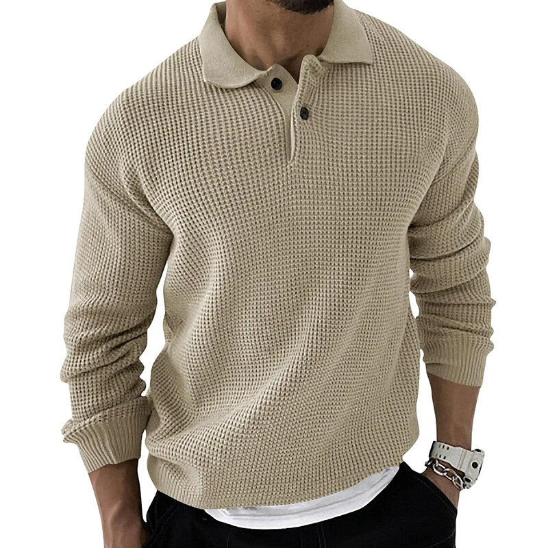 Мужской модный городской облегающий вязаный свитер с длинными рукавами и отложным воротником