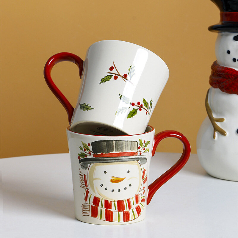 Cangkir keramik Natal, Mug manusia salju, cangkir sarapan susu keluarga, cangkir kopi Feng Shui, hadiah liburan pria dan wanita