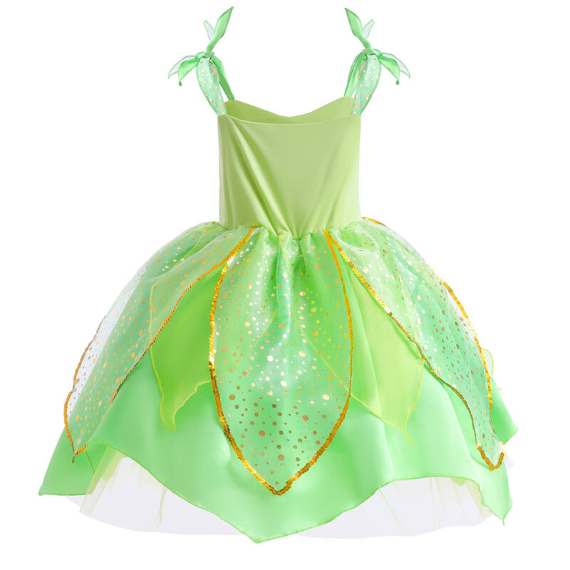 Luxe Tinker Bell Kostuum Voor Meisjes Fantasie Groene Glitter Prinsessenjurk Kids Carnaval Party Outfits Elegante Jurken