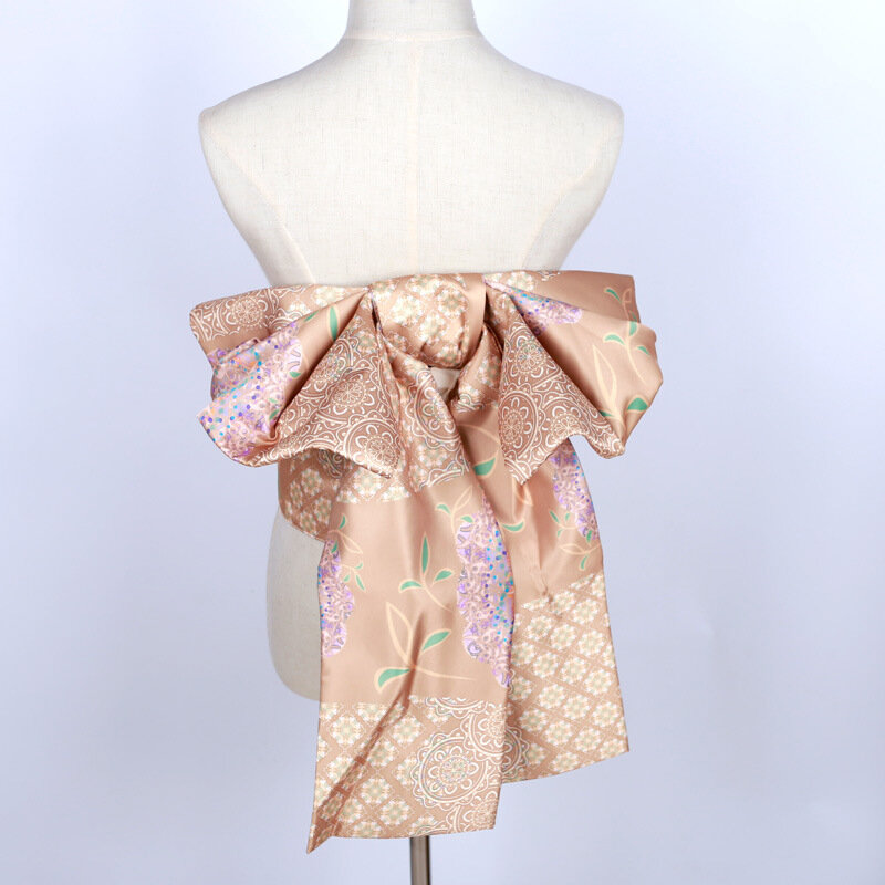 Japan Style Women Kimono Obi Creative Bow Tie Brocade Jacquard Girdle Long Tail Wide Waist Belt