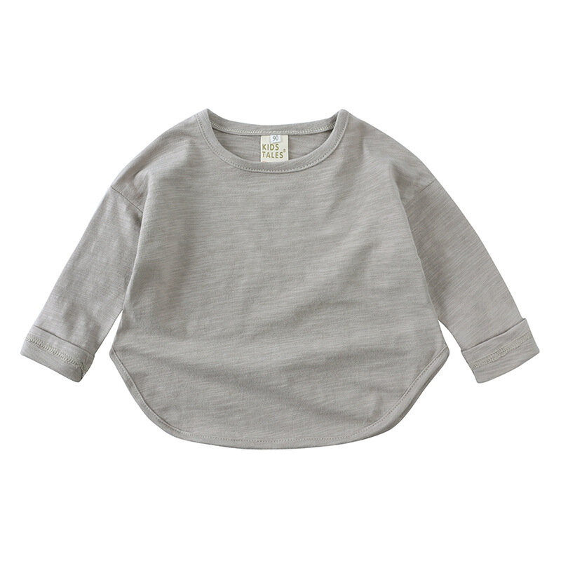 Camisa de fondo lisa con cuello redondo para niños, camiseta informal Simple de manga larga, Tops de algodón para niños, camisetas únicas para niños, otoño