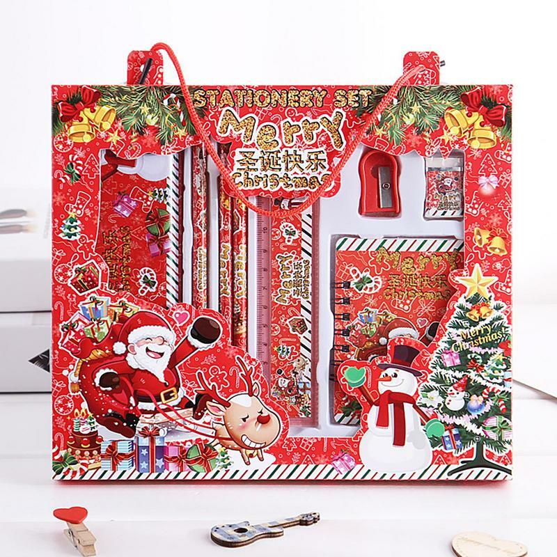 Kit de papelería navideña para niñas, suministros de papelería con sacapuntas, bonitos recuerdos de fiesta, temática navideña