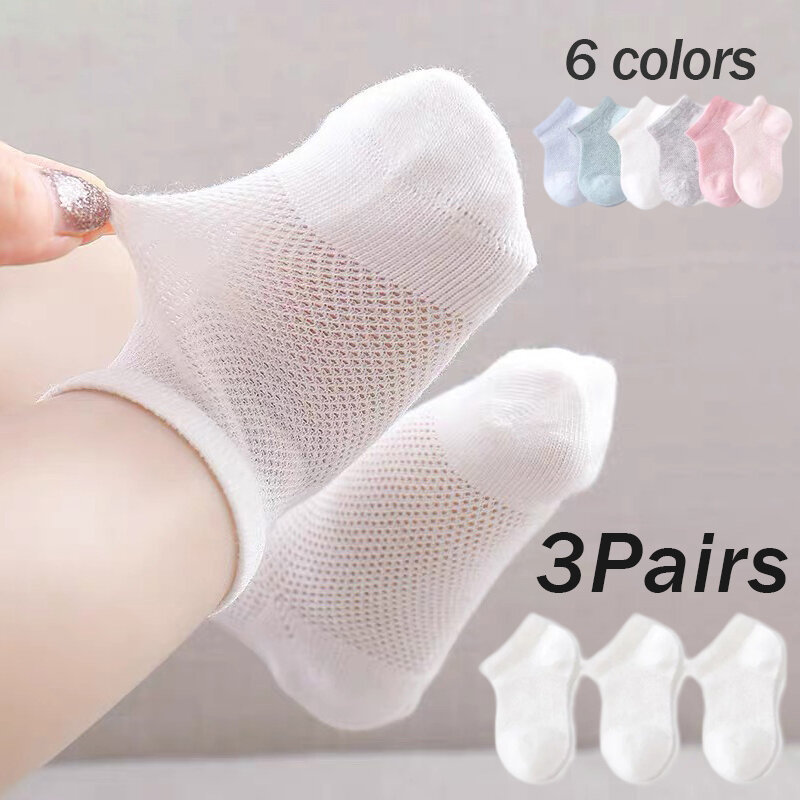 Calcetines tobilleros de algodón para bebé, medias elásticas suaves y transpirables, malla fina, color blanco y rosa, 3 pares por lote