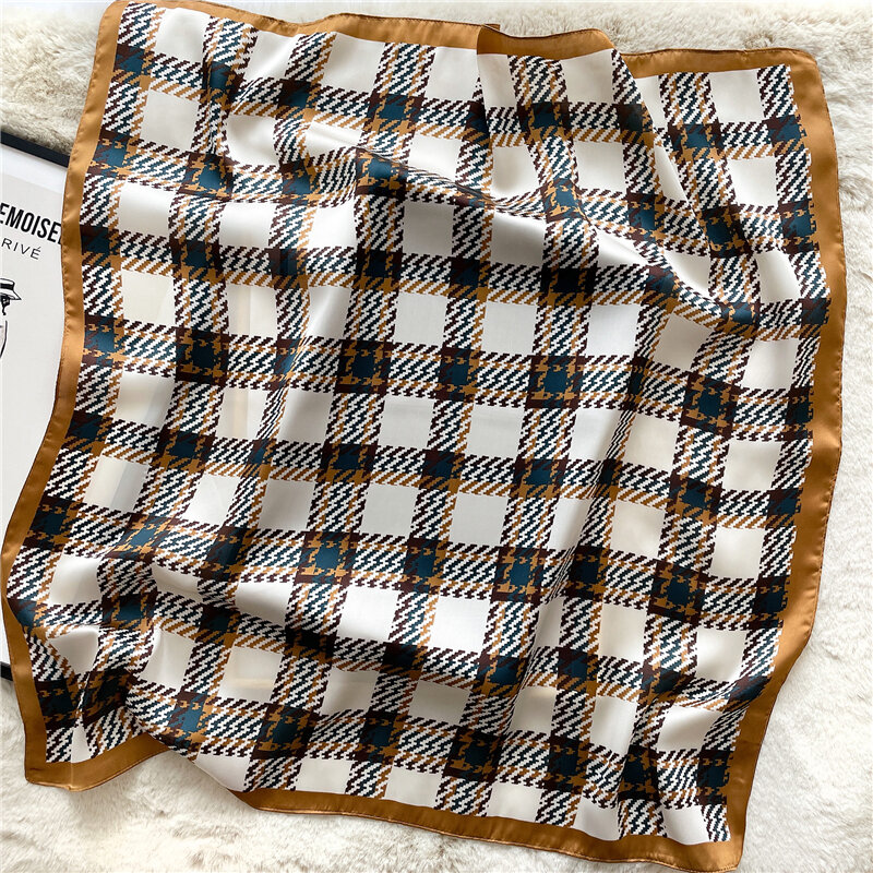 Шелковый Атласный квадратный шарф 70 см, Женский однотонный дизайнерский шейный галстук с принтом, Женская повязка для волос, шейный платок, ткань 2021
