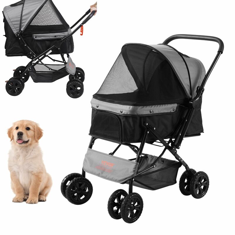 Wózek dla małych średnich psów do 35 funtów, 3-kołowy składany wózek dla psów i kotów, przenośny kot, szczeniak, piesek