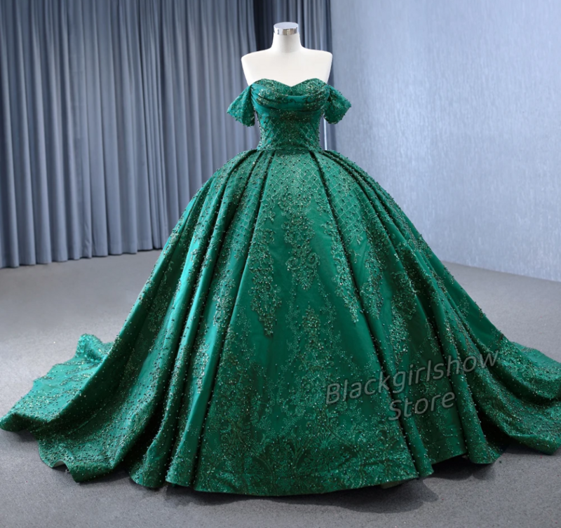 Vestidos De lujo De 15 años, elegantes Vestidos verdes con bordado De cuentas, tren dulce sin tirantes, Noble, boda, fiesta De cumpleaños, 2024