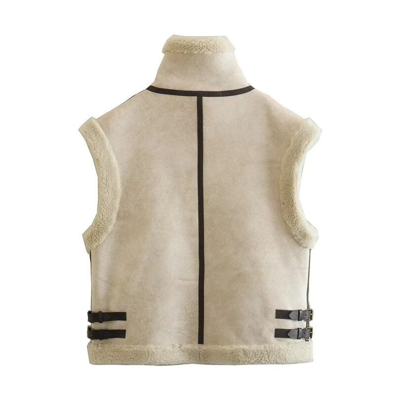 Women's Fur One Fleece Splicing Vest, Sleeveless Padded Vest, QL7240, 2023Y2K, New