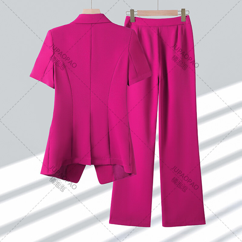 Kobiety PAO PAO pasują do zestawów biurowych 2024 nowe modne krótkie rękawy z kołnierzem marynarka damska szykowna jednokolorowe spodnie 2 częściowe komplety