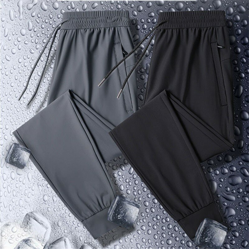 Calça masculina de golfe ultrafina alta elástica de seda de gelo, calça casual de secagem rápida, moletom de verão, tamanho grande, 5XL
