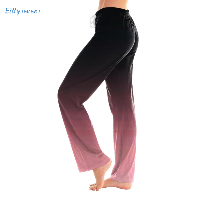 Women Gradient Trousers Daily Casual Sports Fitness Full Length Pants Drawstring Elastic Waist Drape Loose Comfortable Pants