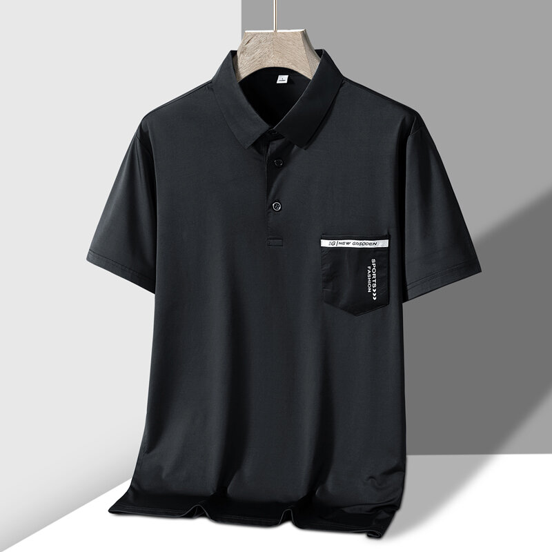 Kaus Polo pria, baju pullover kasual Semua cocok Musim Panas 2024, kemeja Polo bisnis motif huruf longgar modis