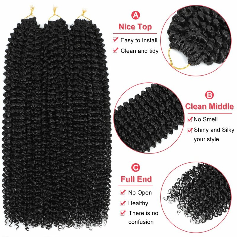 Twist Crochet Hair-trenzas de ganchillo sintéticas para mujeres negras, extensión Afro Kinky Ombre, marrón, Onda de Agua, 22 pulgadas
