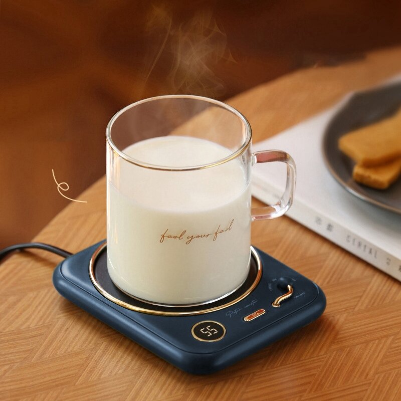 Calentador de tazas de café, posavasos de calefacción de temperatura constante para oficina, pantalla Digital de ajuste de temperatura, enchufe azul de EE. UU.