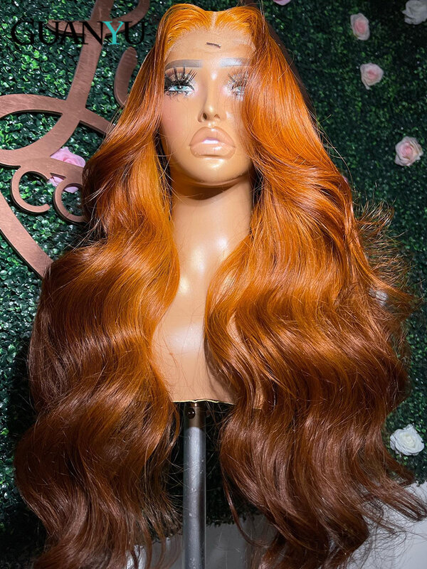 Ombre pomarańczowy imbir koronkowa peruka na przód ludzkich włosów z brązowym kolorem 13x6 HD przezroczysty peruki typu Lace Front z podświetleniem dla kobiet