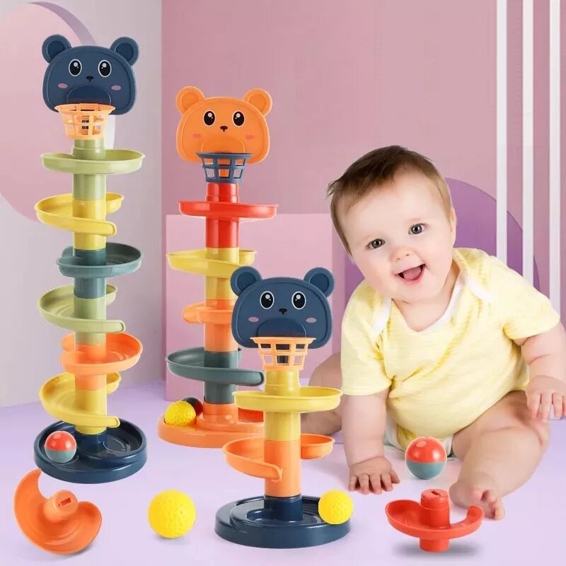 Mainan Perkembangan Bayi Montessori Track Bola Geser Cangkir Susun Mainan Permainan Bayi Mainan Keterampilan Motor untuk Bayi 1 2 3 Tahun