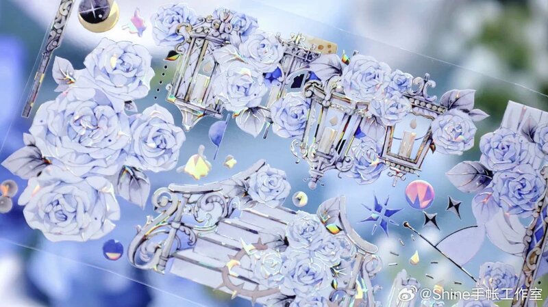 1 Loop cantik biru mawar bunga Castle mengkilap PET Tape