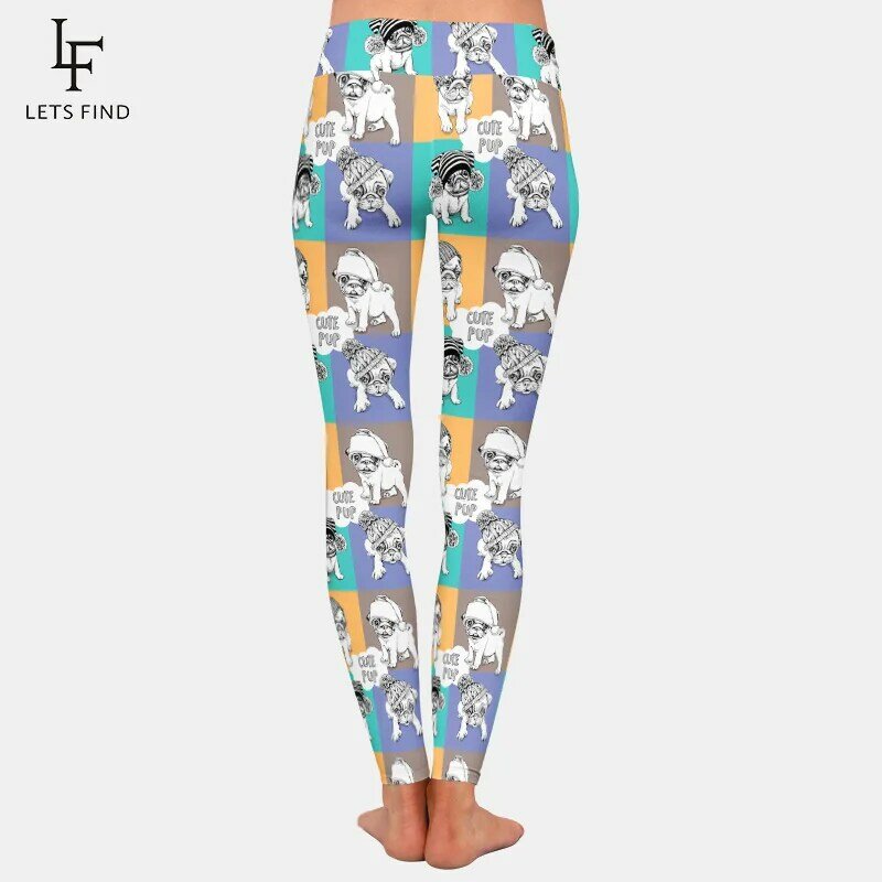 Moda nova 3d dos desenhos animados bonito do cão impressão leggings femininas de cintura alta elástico leite seda casual leggings