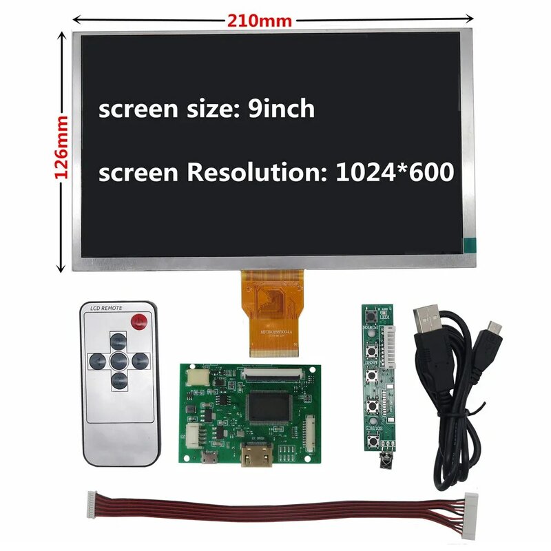 Pantalla LCD TFT de 9 pulgadas, 1024x600, con tablero de Control del controlador, Compatible con HDMI, para Lattepanda,Raspberry Pi, Banana Pi