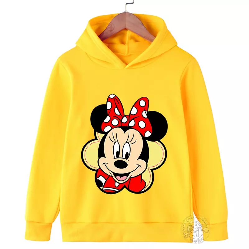 Disney-Sudadera con capucha de Minnie y Mickey para niños, ropa deportiva con estampado de dibujos animados, de cuello redondo, para primavera y otoño
