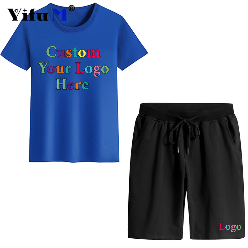 Bearbeiten Sie Ihr Logo Sommer Herrenmode Sporta nzug Baumwoll druck T-Shirt Shorts bequeme Kurzarm Shorts 8 Farben Kleidung