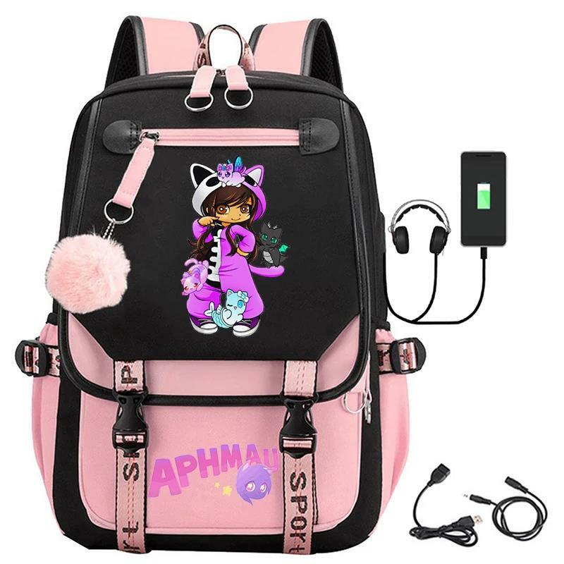 Aphmau Print Backpacks Fashion Usb Charging School Bags for Teenage Girls Laptop Bag Children Cartoon Bookbag Students Rucksack