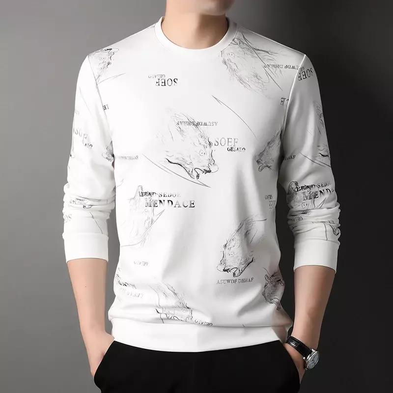 Men's Spring New Round Neck Personalized Trendy Printed Sweater