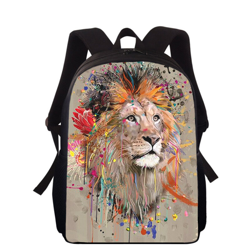 3D feroz ilustração leão mochila para crianças, sacos escolares primários para meninos e meninas, sacos de livros para estudantes, 16”