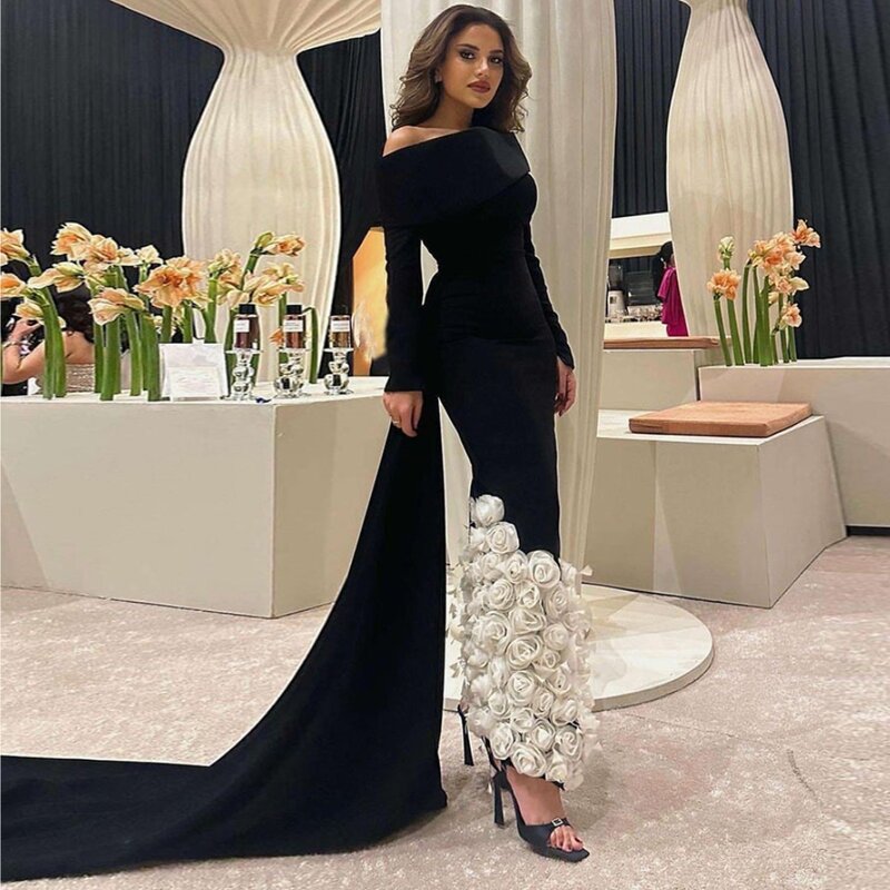 Sukienka na studniówkę Arabii Saudyjskiej sukienka na studniówkę satynowa kwiatowa sukienka urodzinowa z jednym ramieniem na zamówienie o długości do podłogi