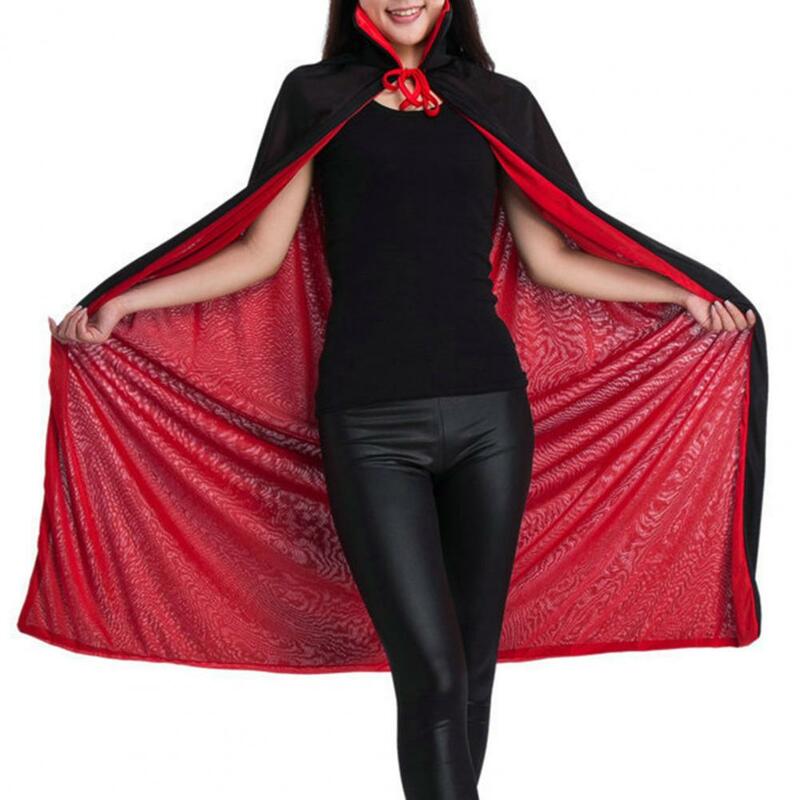 Jubah Halloween Uniseks Kostum Merah Hitam Bermain Peran Dua Lapis Renda Kerah Tinggi Pesta Cosplay Cape