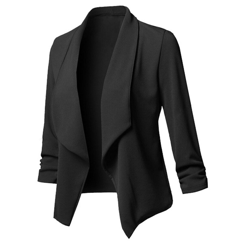 Mantel Kardigan Blazer Tipis Wanita 2022 Blazer dan Jaket Wanita Lengan Panjang Pakaian Luar Setelan Bisnis Kasual Asimetris