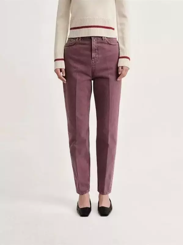 Calça de cintura alta feminina na altura do tornozelo, bolsos com zíper, calça jeans casual simples, nova primavera