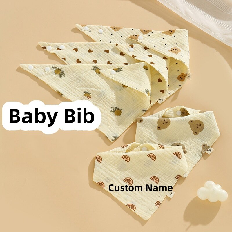 Serviette triangulaire en coton avec nom personnalisé pour nouveau-né, serviette de salive pour bébé, serviette de rot pour gril, 4 couches, 0 à 1 an