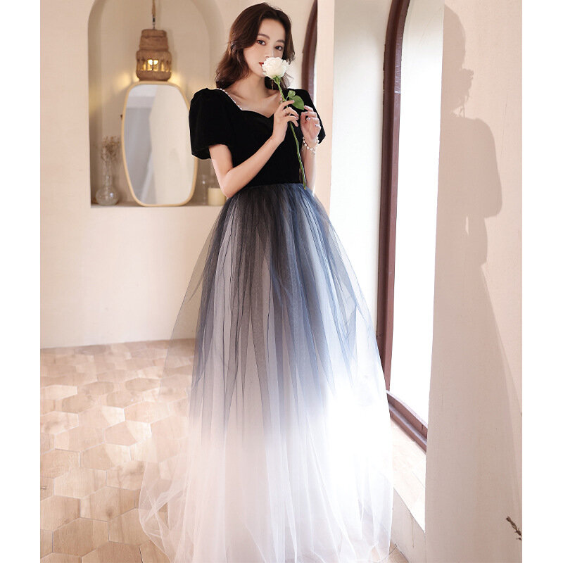 Siateczkowa suknia wieczorowa elegancka suknia bankietowa damska długa w linii Cheongsam seksowna czarna szata na wieczór na bal maturalny Vestidos Grace Qipao