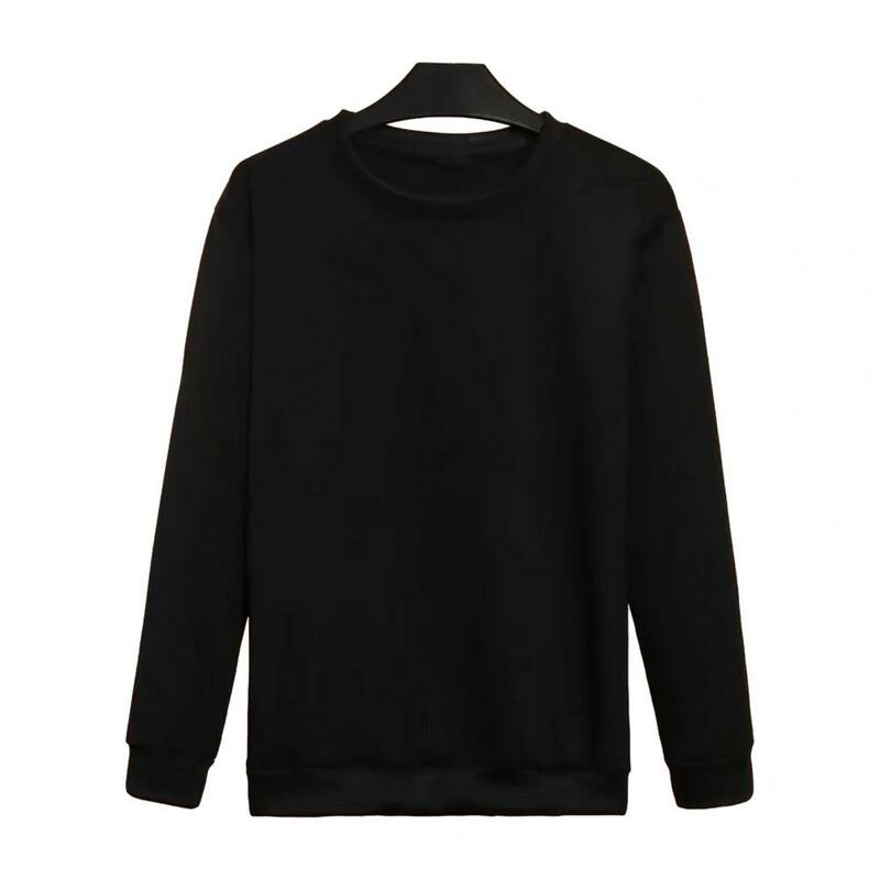 Long-sleeve Pullover Men's Long-sleeve Round Neck Sweatshirt Autumn Winter Pullover with Solid Color Soft for Comfortable