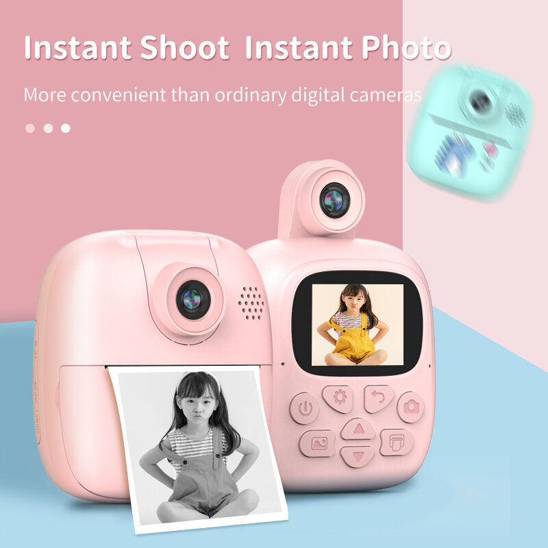 Kids Instant Print Camera Thermal Printer Video Recorder Portable Smart Digital Dual Lens Selfie Camera Kids Toys Birthday Gift