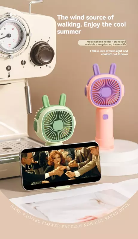 New Handheld Small Electric Fan with Base Cartoon Style Simple Operation Student Mini Home Charging Portable Mini Fan